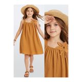 Denokids Kız Çocuk Çiçekli Elbise Hardal Sarı İlkbahar Yaz Sezonu 5-10 Yaş