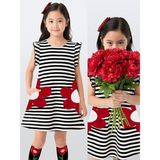 Denokids Kız Çocuk Çiçekli Elbise Siyah Beyaz Çizgili Ilkbahar Yaz Sezonu 3-6 Yaş - 4 Yaş - Çok Renkli
