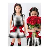 Denokids Kız Çocuk Çiçekli Elbise Siyah Beyaz Çizgili İlkbahar Yaz Sezonu 3-6 Yaş