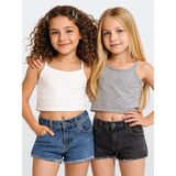 Denokids Kız Çocuk Crop Top 2'li Takım Askılı Gri Beyaz Crop Üst - 9 Yaş