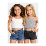 Denokids Kız Çocuk Crop Top 2'li Takım Askılı Gri Beyaz Crop Üst