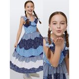 Denokids Kız Çocuk Elbise %100 Pamuk Poplin Lacivert Beyaz Ilkbahar Yaz Sezonu 5-10 Yaş - 7 Yaş