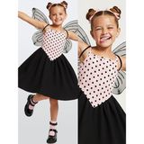 Denokids Kız Çocuk Elbise Pamuk Pembe Siyah Puantiyeli Ilkbahar Yaz Sezonu 5-8 Yaş - 6 Yaş