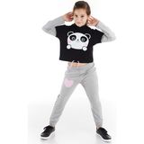 Denokids Kız Çocuk Eşofman Takım Panda Desenli Kapüşonlu 2021 Sonbahar-Kış Modası - 2 Yaş - Gri - Siyah