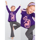 Denokids Kız Çocuk Ikili Takım Mor Kedi %100 Pamuk Tişört & Ispanyol Paça Tayt (3-8 Yaş) - 6 Yaş