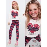 Denokids Kız Çocuk Ikili Tayt Takım Kalpli Pamuklu T-Shirt ve Tayt Eğlenceli Tasarım (5-10 Yaş) - 5 Yaş - Lacivert
