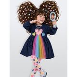 Denokids Kız Çocuk Kalp Aplikeli Tüllü Pamuklu Elbise – Lacivert Uzun Kollu Rahat Şık Tasarım (2-8 Yaş) - 5 Yaş