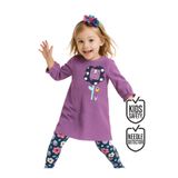 Denokids Kız Çocuk Kışlık Çiçek Desenli Kadife Lila Uzun Kollu Fırfırlı Elbise 2-7 Yaş