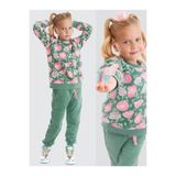 Denokids Kız Çocuk Kışlık Çiçek Desenli Yeşil Uzun Kollu Eşofman Takımı 4-10 Yaş