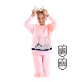 Denokids Kız Çocuk Kışlık Kedi ve Çizgili Desenli Pembe Uzun Kollu 2 Parça Eşofman Takımı 3-8 Yaş