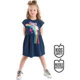 Denokids Kız Çocuk Koala Baskılı Günlük T-Shirt Elbise Lacivert Rahat Silüet - 4 Yaş