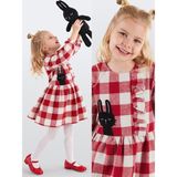 Denokids Kız Çocuk Midi Elbise Rahat Stil Tavşan Aplikeli Günlük Kullanım İçin - 7 Yaş - Kırmızı - Beyaz