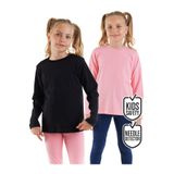 Denokids Kız Çocuk Pamuklu Siyah-Pembe Uzun Kollu 2'li Paket T-Shirt 3-8 Yaş