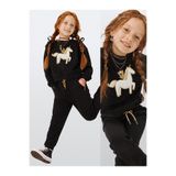 Denokids Kız Çocuk Peluş Unicorn %100 Pamuk Kalın Siyah Eşofman Takım – Eğlenceli Tasarım (3-8 Yaş)