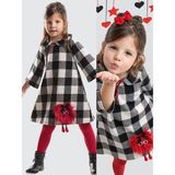 Denokids Kız Çocuk Ponpon Ekose Elbise - 7 Yaş - Siyah