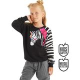 Denokids Kız Çocuk Siyah Fırfırlı Zebra Desenli Sweatshirt Uzun Kol Özel Tasarım - 6 Yaş