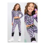 Denokids Kız Çocuk Spor Takımı Leopar Desen – Crop Üst ve Sporcu Tayt (6-11 Yaş)