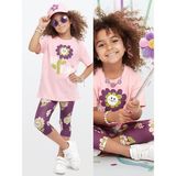 Denokids Kız Çocuk Takım Çiçekli T-Shirt Tayt Ilkbahar Yaz 3-10 Yaş - Pembe - 5 Yaş