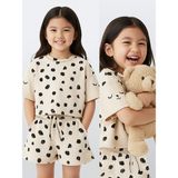 Denokids Kız Çocuk Takım Leopar Havlu Kumaş T-Shirt Şort Takım Yazlık 4-9 Yaş - Krem - 4 Yaş