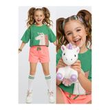Denokids Kız Çocuk Takım Unicorn Havlu Kumaş Crop Top Üst Ve Şort Takım Yazlık 4-10 Yaş