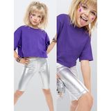 Denokids Kız Çocuk Tayt Gümüş Gri Parlak Metalik Disco Tayt Dizüstü Varak Kumaş - 6 Yaş