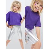 Denokids Kız Çocuk Tayt Gümüş Gri Parlak Metalik Disco Tayt Dizüstü Varak Kumaş - 7 Yaş