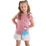 Denokids Kız Çocuk Tüllü Lily T-shirt ve Şort Takım Eğlenceli Karakter Temalı 2 Parça - 2 Yaş - Pembe - Gri