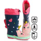 Denokids Kız Çocuk Unicorn Desenli Lacivert Su Geçirmez Yağmur Botu 26-34 Numara - Lacivert - Pembe