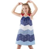 Denokids Lacivert Beyaz Desenli Poplin Kız Çocuk Elbise - 2 Yaş