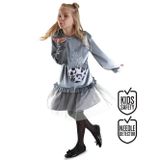 Denokids Leopar Cepli Kız Çocuk Gri Kadife Elbise