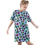 Denokids Leopar Kız Çocuk Oversize Elbise - Mavi - 6 Yaş