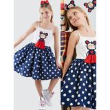 Denokids Lily Kız Çocuk Puantiye Lacivert Elbise - Beyaz - 3 Yaş