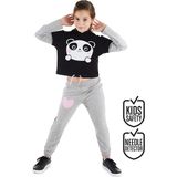 Denokids Minik Panda Kız Çocuk Eşofman Takım - 4 Yaş - Gri - Siyah