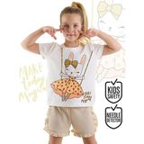 Denokids Mutlu Tavşan Kız Çocuk T-Shirt Simli Şort Takım - 4 Yaş - Bej