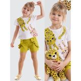 Denokids Muzip Kediler Kız Çocuk T-shirt Şort Takım Eğlenceli Tema 2 Yaş Beyaz - Yeşil Renk