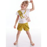 Denokids Muzip Kediler Kız Çocuk T-shirt ve Şort Takım 3 Yaş Eğlenceli Tema ile - Beyaz - Yeşil