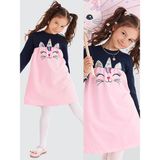 Denokids Payetli Catcorn Kız Çocuk Pembe Uzun Kollu Elbise - 8 Yaş - Lacivert