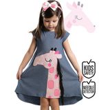 Denokids Pembe Zürafa Kız Çocuk Elbise+Saç Bandı - 2 Yaş - Mavi