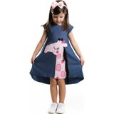 Denokids Pembe Zürafa Kız Çocuk Elbise+Saç Bandı - 6 Yaş - Mavi