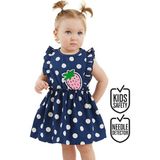 Denokids Puanlı Çilek Kız Bebek Poplin Elbise - 3-6 Ay - Lacivert