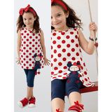 Denokids Puanlı Lily Kız Çocuk Yazlık T-shirt Tunik Tayt Takım - Kırmızı - Beyaz - Mavi - 7 Yaş