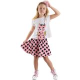 Denokids Puantiyeli Çita Kız Çocuk Yazlık T-shirt Pembe Etek Takım