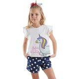 Denokids Puantiyeli Unicorn Kız Çocuk Yazlık T-Shirt Poplin Şort Takım
