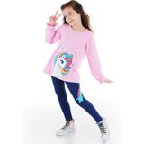 Denokids Rainbow Star Kız Çocuk Tunik Tayt Takım - 2 Yaş - Pembe - Lacivert