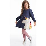 Denokids Renkli Unicorn Kız Çocuk Dokuma Elbise - 3 Yaş - Lacivert