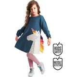 Denokids Renkli Unicorn Kız Çocuk Dokuma Elbise - 8 Yaş - Lacivert