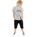 Denokids Sevimli Dino Çizgili Erkek Çocuk Yazlık T-shirt Kapri Şort Takım