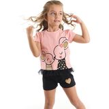 Denokids Sevimli Fare Kız Çocuk T-shirt Şort Takım Simli Desenli Eğlenceli Yazlık Moda - 7 Yaş - Pembe - Siyah
