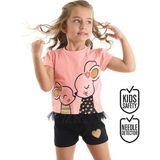 Denokids Sevimli Fare Kız Çocuk T-shirt ve Şort Takım Pamuklu Kumaş ile Eğlenceli Tasarım - 4 Yaş - Pembe - Siyah