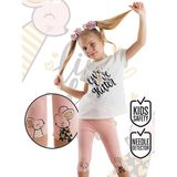 Denokids Sevimli Fareler Kız Çocuk T-Shirt Tayt Takım - 3 Yaş - Krem - Pembe